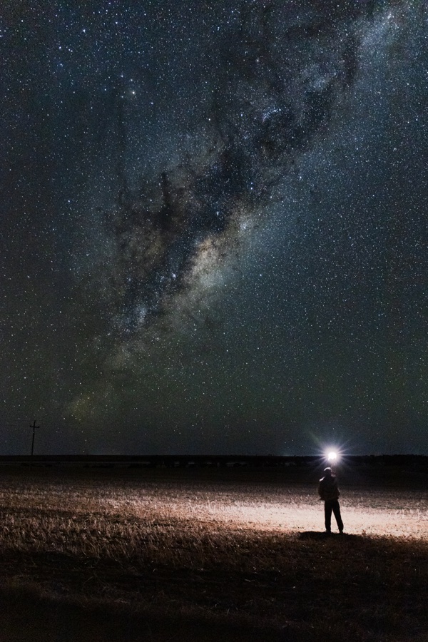 Carel beneath the Milky Way near Wongan Hills